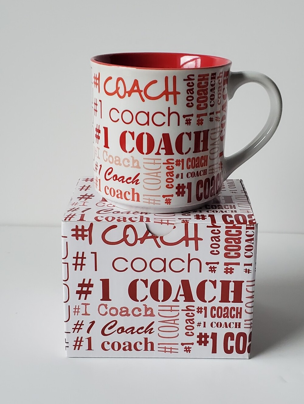 #1 Coach Ceramic Mug with Gift Box Red White Coffee Cup
